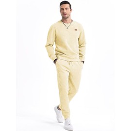 Dokotoo Men Men's 2 Piece Sweatsuits Outfits Casual Crewneck Jacquard Sweatshirt Joggers Sweatpants Set Tracksuit Apricot S