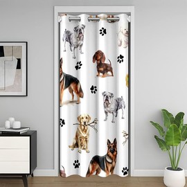 Feelyou Cute Dog Decor Closet Door Cover Curtain for Living 52x84 Inch 1 Panel Puppy Dog Door Curtain for Doorway Privacy Cute Cartoon 30%-50% Blackout Curtain Kawaii Animal Doors with Windows Decor