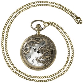 MORFONG Vintage Bronze Dragon Design Pocket Watch Quartz Pocket Watches for Men Women Birthday Christmas Gifts, Bronze, Antique