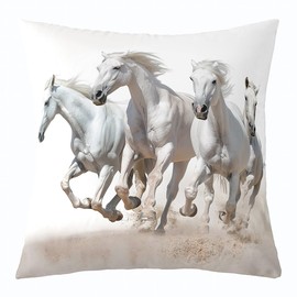 Feelyou White Horse Throw Pillow Covers 16"x16" Set of 2 Soft Galloping Horse Pillow Cases Cushion Covers for Living Room Bedroom Cute Animal Decor Decorative Throw Pillowcases for Sofa Couch Chair