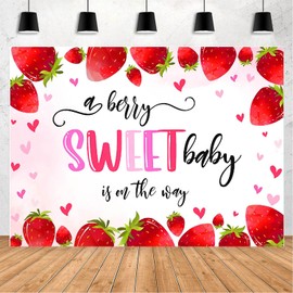 MAYSSKQ Strawberry Baby Shower Backdrop A Berry Sweet is On The Way Girl Baby Shower Background Cute Fruit Summer Theme Party Decorations Photo Studio Props (7x5ft)