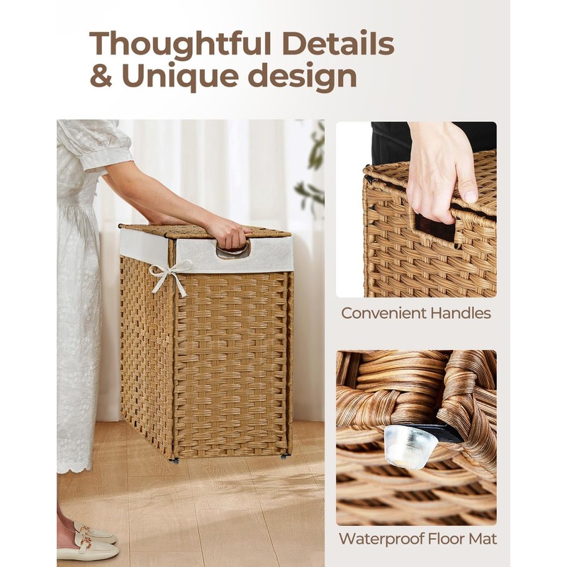 Greenstell Laundry Hamper with lid, No Install Needed, 130L Wicker