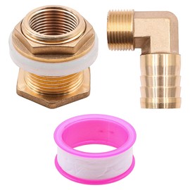 Tiardey Brass Water Butt Fitting 3/4 Inch Internal Thread 1 Inch Male Thread + Hose Nozzle 25 mm Tank Feedthrough Barrel Fitting with 1 Hose Clamp for Tap Cisterns