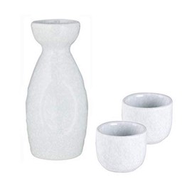 Happy Sales HSSK-TO3WF, Japanese Design Ceramic Sake Set Tokkuri 5 fl oz Bottle with Two Sake Ochoko Cups 2 fl oz (White)
