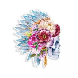 Real Sticky Skull Flower Sticker Indian Headdress Sugar Tattoo Cup Car Window Bumper Decal
