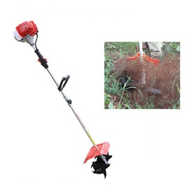 Mini Tiller Cultivator 42.7CC 2-Stroke Gas Powered Engine Hand-held Tiller Cultivator Manual Garden Weeder 1.25kw 6500rpm Mini Weeding Tilling Tool for Yard Farm Scarifying Soil, Removing Weed