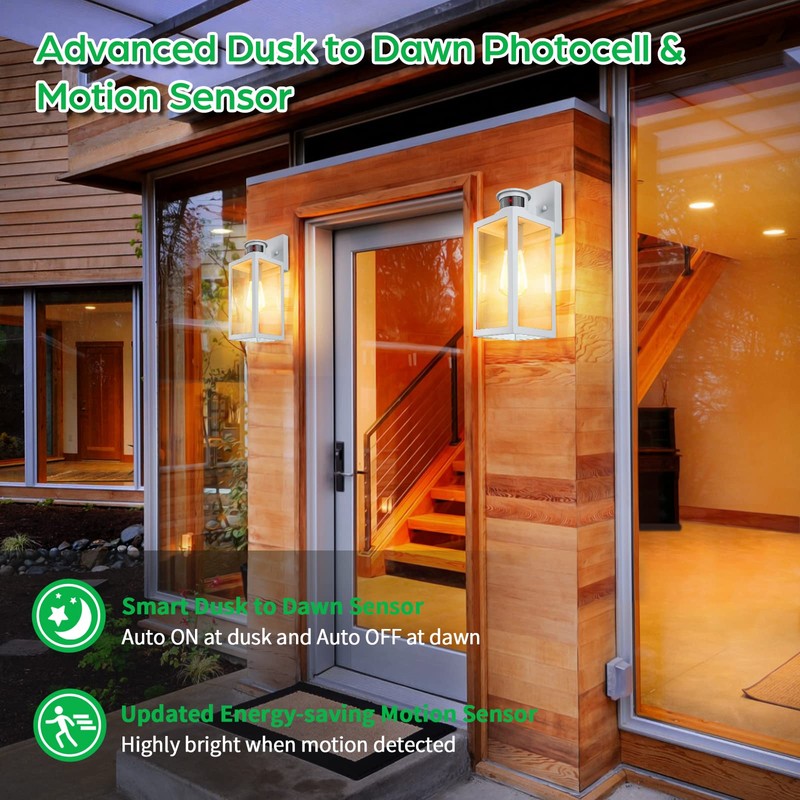2-Pack Motion Sensor Outdoor Wall Lantern, Dusk to Dawn Exterior