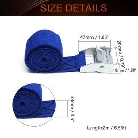 MroMax 1.5" Width x 6.56ft Length Lashing Straps Polypropylene Cam Buckle Lashing Straps 300Kg Load Cargo Tie Down Strap 38mm x 2M for Moving Cargo Blue Tone 1Pc