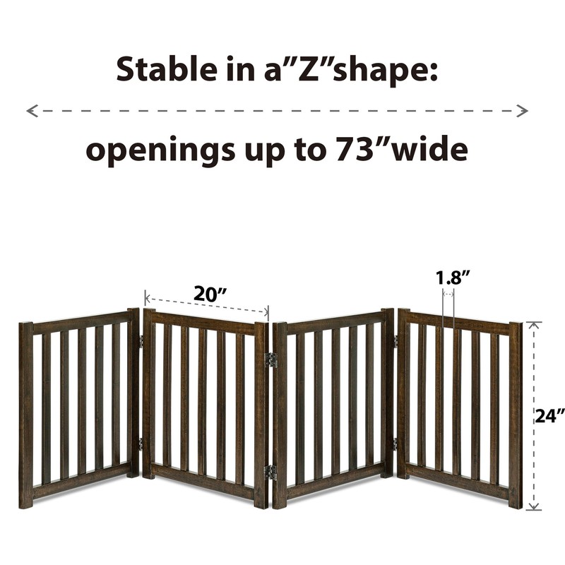 LZRS 4-Panel Wooden Free Standing Foldable Dog Gate Indoor –