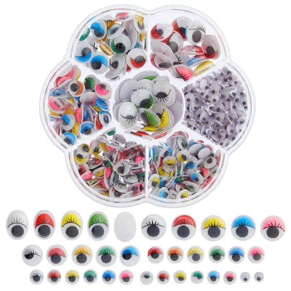 500 Pack Googly Eyes Self Adhesive for Crafts, Multi Colors and Sizes, Sticker Wiggle Eyes for DIY (3 Designs, 7 Sizes)