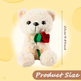 TIVUNORON Teddy Bear Plush Toy Cuddly Toy, 25 cm Teddy Bear Soft Fur Plush Toy, Rose Bear Plush Toy, Cuddly Toy Bear Roses Teddy Bear Cuddly Toy Gift (A)