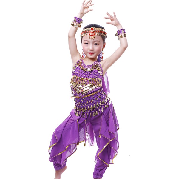 Astage Girls Oriental Belly Dance Sets All accessories Purple L(Fits 9-11 Years)