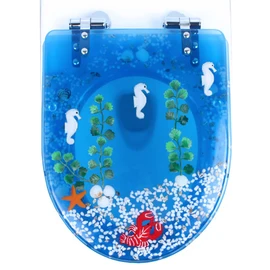 Resin Toilet Seat, Round Soft Close Quick Release 3D Effects Heavy Duty Toilet Seats with Blue Fish Seashells Cover, Acrylic Seats Ocean Series 17 Inch