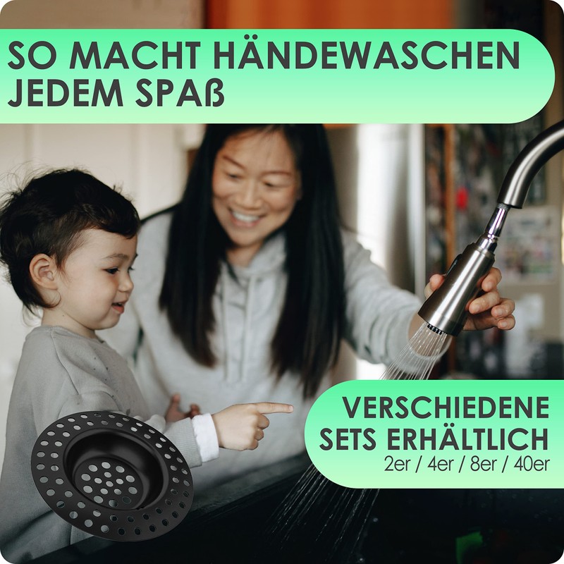 Kitchen Helpis® 8 x Sink Strainer Black Suitable for All