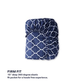 Boston Linen Co. 4 Piece Hotel Collection Quatrefoil Bedding Full Size Sheet Set - 1800 TC Double Brushed Microfiber Sheets - Wrinkle Free and Fade Resistant with 15-inch Deep Pocket (Navy)