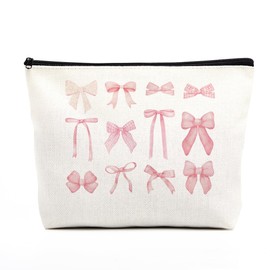fkovcdy Pink Bow Makeup Bag for Girls, Cute Bows Gift for Women, Gifts for Bow Lovers, Small Bow Lover Travel Cosmetic Bag Zipper Pouch for Daughter granddaughter for Birthday Christmas