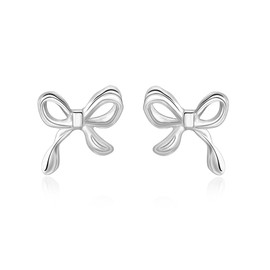 Bow Earrings for Women Girls, 925 Sterling Silver Gold Stud Earrings, Small Bows, Jewellery for Women, Silver, No Gemstone
