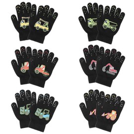 QKURT 6 Pairs Kids Gloves, Thermal Children Gloves Stretchy Full Finger Magic Gloves Winter Knit Magic Gloves Warm Car Gloves for 5-11 Years Old Boys Girls