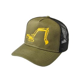 Children's Trucker Cap: Excavator Baseball Cap Boys Hat Work Wear Children, Olive Green-Black