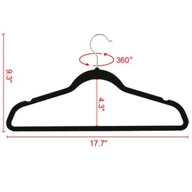 Yaheetech Non Slip Velvet Hangers - Heavy Duty -Flocked Hangers Coat Suit Hangers Space Saving Clothes Hangers with 360° Swivel Hook, Black - Pack of 100