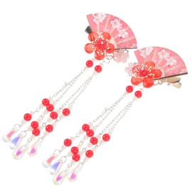 SAFIGLE 2pcs Flower Hair Clips for Lightweight Fan Shaped Tassel Hairpins with Beads Traditional Elegant Hair Accessories for Weddings Parties and Everyday Styling