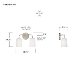 HomePlace Lighting 148821BN-542 Lawson Transitional Soft White Glass Bell Vanity Light for Bathroom, 2-Light 200 Total Watts, 10" H x 14" W, Brushed/Satin Nickel
