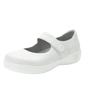 Alegria Kourtney Mary Jane Women's Comfort Shoes Embloom White Vegan Leather 11.5-12 Wide Width US