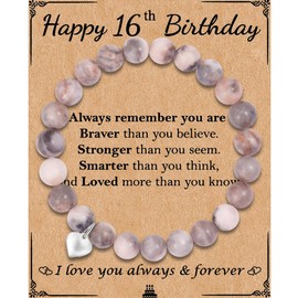 Stocking Stuffers Holiday Outfits for Women 2024 13/14/15/16/17/18/19/20/21/40th Birthday Gifts for Women Heart Charm Bracelet Natural Stone Bracelet for Girls Teen Girl Christmas Gifts