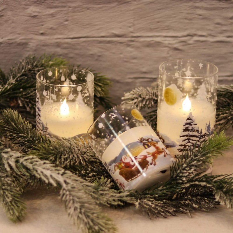 Wondise Santa Claus Glass Flameless Candles Remote and Timer, Battery