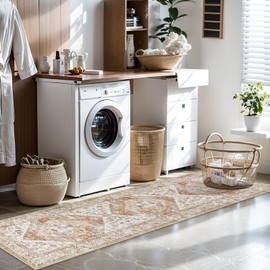 Beeiva Boho Long Hallway Runner Rug, Khaki 2x7 Runner Rug Washable Ultra Thin Carpet Runner Non Slip, Foldable Print Bathroom Runner Rug for Kitchen Bedroom Bathroom