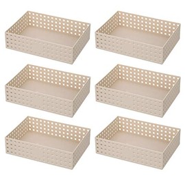 YBM Home Plastic Storage Baskets and Organizer Bins for Household Items, Perfect for Classroom, Drawers, Desktop, Office, Playroom, Shelves, Closet, and More- 6-Pack 12 x 8.5 x 3.25 inch, Beige 2191-6