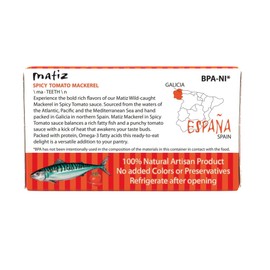 Matiz Spicy Tomato Mackerel | 3 oz | in a Spicy Tomato Sauce | Spain | Natural | Artisan | Wild Caught | Gourmet | Ready-to-Eat | (5 Pack)
