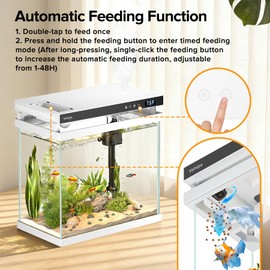 Vehipa Fish Tank Aquarium, 2.2 Gallon Smart Fish Aquarium Kits with Auto Feeder, Silent Water Pump, Temperature Display, Smart Humidifier & 7-Color Lighting, for Office & Home - White
