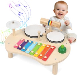 Apritsce 8 in 1 Baby Instrument Set, Musical Instruments with Xylophone, Cymbals, Drum for Children, 3 4 5 Years Boys Girls Montessori Toy