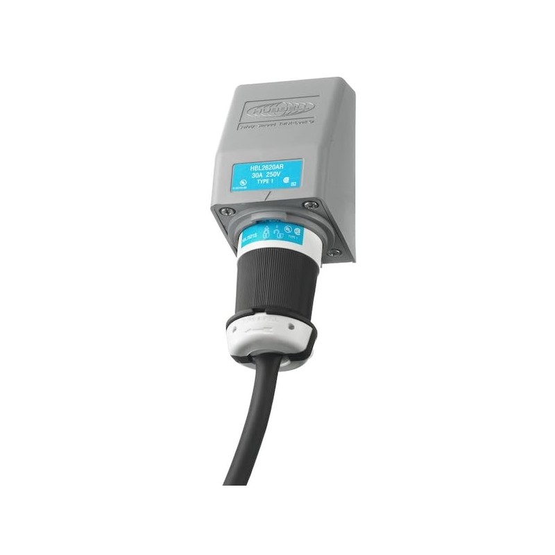 Hubbell HBL2620AR Locking Safety Shroud Receptacle, L6-30R, Angled Surface Mount,