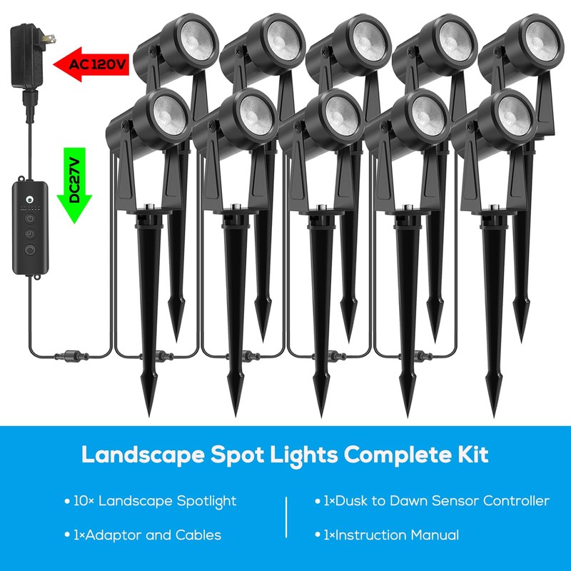 SUNTHIN Outdoor Landscape Lighting with Dusk to Dawn Sensor Controller,