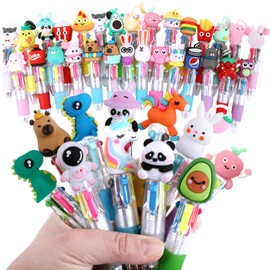 Taefuhnn 36 Pcs Mini Multicolored 4-in-1 Cute Retractable Ballpoint Pens for Kids Party Bag Fillers, Fun Novelty Cartoon Multi Color Ballpoint Pen Bulk for Classroom School Supplies Party Favors Girls