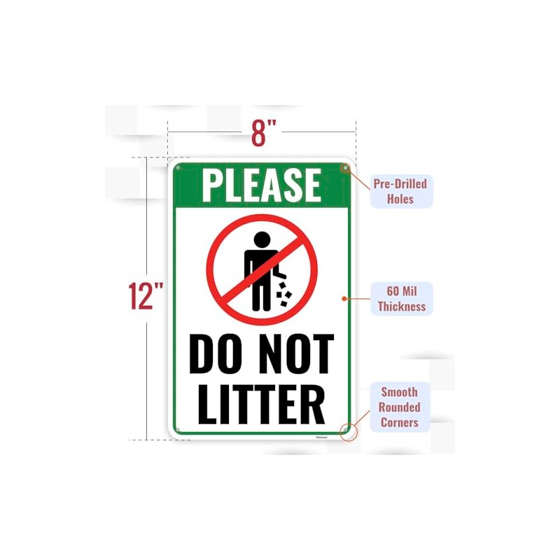 1PC Do Not Litter Sign, 12 x 8 Inches -