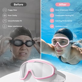 Anti-Fog Swim Goggles and Cap Set for Adults – Wide-View Waterproof Fit for Pool & Open Water
