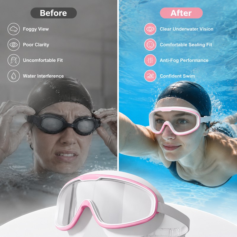 Anti-Fog Swim Goggles and Cap Set for Adults – Wide-View