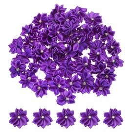 PATIKIL 1.2 Inch Small Ribbon Flowers, 150 Pcs Satin Ribbon Flowers Mini Fabric Flowers for Crafts DIY Wedding Ornament Appliques, Dark Purple