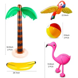 Newthinking Inflatable Palm Tree Flamingo Banana Beach Ball Parrot Beach Pool Toys for Tropical Hawaiian Luau Party Summer Pool Beach Party Decorations