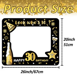 Black Gold 30th Brithday Party Decorations for Women Men,Giant Inflatable Selfie Frame 30th Birthday Photo Booth Frame with 32pcs 30th Birthday Photo Booth Props for Ladies Him Her 30th Birthday Gifts