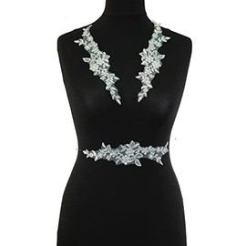 4 x Pieces Corded Lace Applique Wedding Motif Sew On #30 A (Metallic Silver)