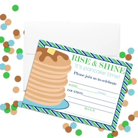Amanda Creation Rise and Shine Boy Pancake Birthday Party Fill In Invitations set of 20 including envelopes