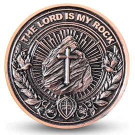 Christian Challenge Coin - 'The Lord is My Rock' Inspirational Faith Coin with Bible Verse Psalms 18:2-1.57 inch Metal Collectible Token