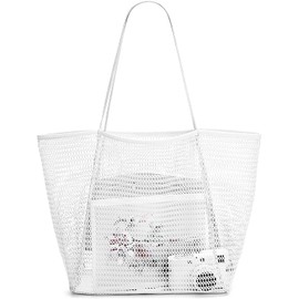 Voarge Mesh Tote Bag, Mesh Grocery Tote Bag Beach Bag Extra Large Tote Bags, for Women with Zip Pocket Shoulder Bag Summer Beach Bags Reusable Shopping Bag for Picnic Holiday Travel Grocery