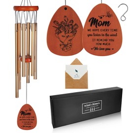 YU FENG 26'' Metal Wind Chimes for Outside Mom Themed Decor with Gift Box & Greeting Cards Outdoor Garden Patio Decorations Ideal
