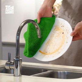 The Fusion Square Microfiber Towels All-Purpose Washable Reusable Microfiber Cleaning Cloth for Cars, Kitchen, House - Highly Absorbent and Lint Free Glass Cleaning Rags (Green, 5)