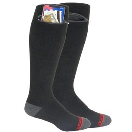 Pocket Socks Compression Socks - Over the Calf Anti pickpocket Zipper Socks with Pockets - 9mmHg - 12mmHg Light Compression, Promotes Circulation & Workout Recovery (Medium - Black with Grey)